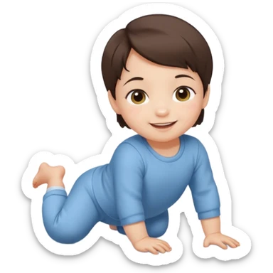 short brunette hair baby crawling on the floor with cute clothes sticker