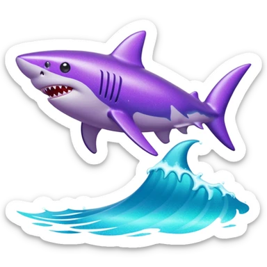 purple glitter shark on a cyan wave sticker