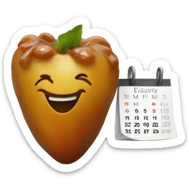 a piece of date fruit with a calendar emoji as the background sticker