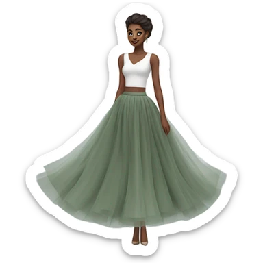 Long Sage Green tulle skirt, isolated sticker
