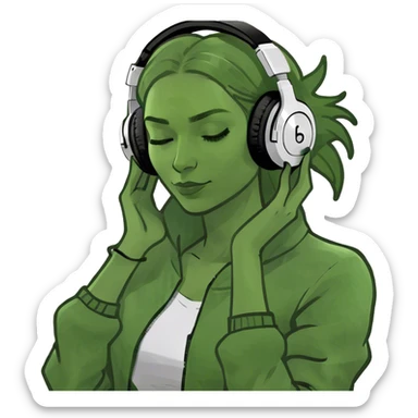 Woman listening some music sticker