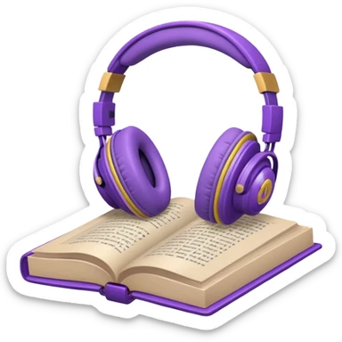 purple open storybook with purple headphones on top sticker
