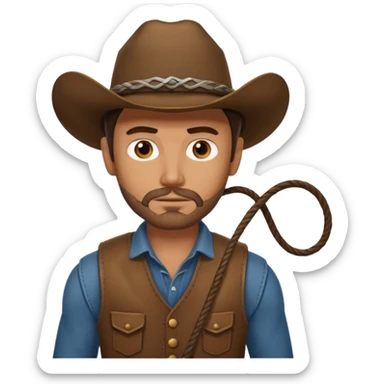 A rugged cowboy with stubble, brown vest, and serious eyes as he holds his lasso.
 sticker