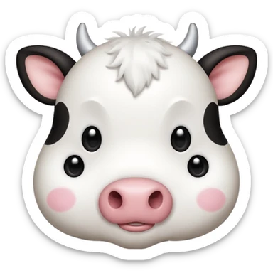 simple kawaii cow face, very simple dot eyes, big pupils sticker