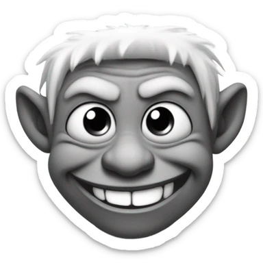  a crudely drawn black-and-white face with a mischievous, exaggerated grin. Troll  sticker