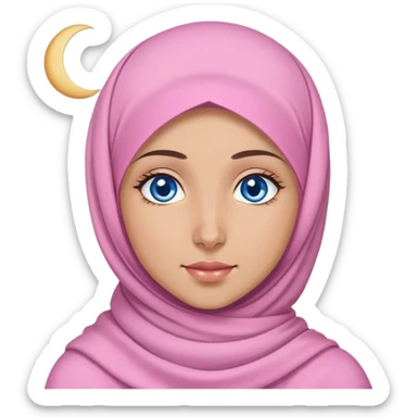 Turkish beautiful finish Konya girl blue eyes with lila pink color and ramadan moon hijab  sticker