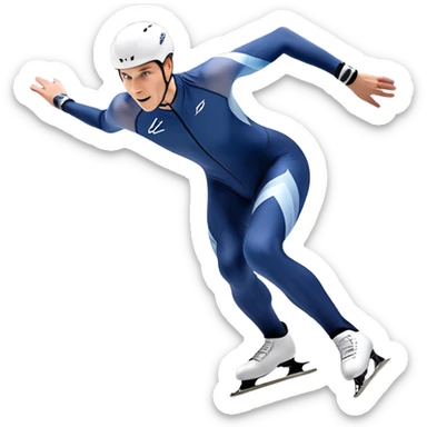 An icon showing a speed skater gliding at full speed on a polished ice rink, leaning into a sharp turn. The background features cheering crowds, icy curves, and distant snow-covered mountains. Transparent background highlights the precision, power, and grace of speed skating. sticker