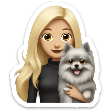 blond hair girl holding a black pomeranian and grey pomeranian  sticker