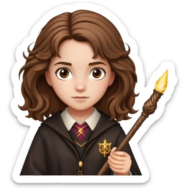 Hermione Granger with bushy hair and wand sticker