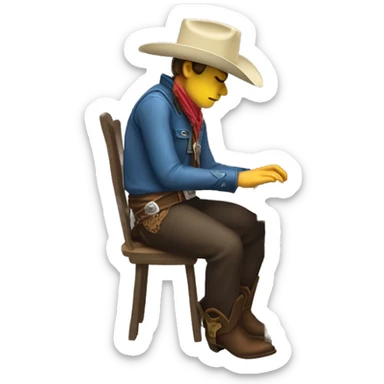 Somber cowboy tapping foot and coding on a computer sticker