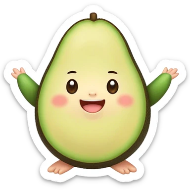 Cute Kawaii Avocado, round and cuddly, soft green with a tiny brown pit, blushing cheeks, a joyful smile, tiny arms outstretched, a warm and healthy glow! sticker