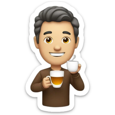a man happy to drink a cup of tea sticker