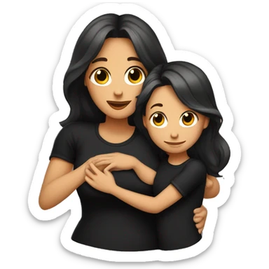 Mom with long brown beautiful hair and daughter with long brown hair hugging black shirts and mom has tattoos sticker