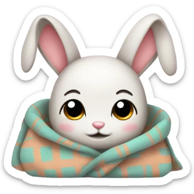 bunny with bows wrapped in a blanket sticker