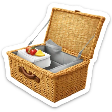 Realistic isolated plain picnic basket with one side of the lid up. sticker