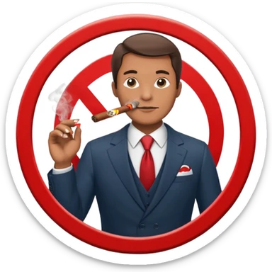 Draw a no smoking sign. Next to it, there is a man in a suit smoking a cigar. sticker