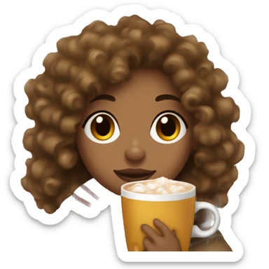 Curly hair girl with honey skin rapped in a blanket drinking a cup of hot cocoa  sticker