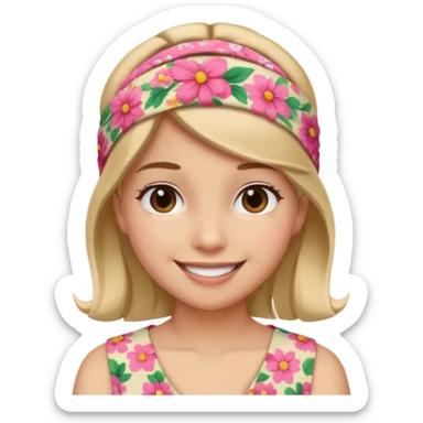 Girl wearing floral cloth headband and smile sticker