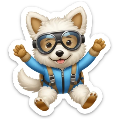 White fluffy dog skydiving sticker