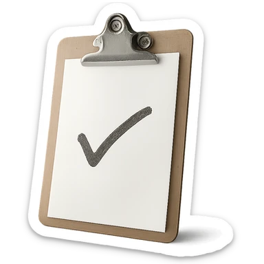 Make the background transparent, keep the realistic clipboard with a single checkmark unchanged. sticker