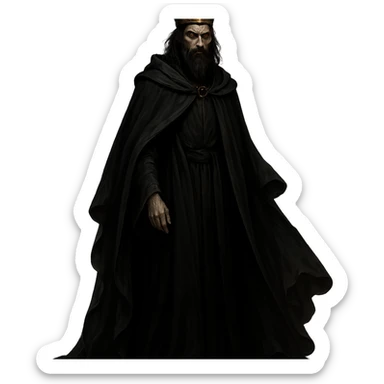 prince of darkness, regal yet sinister, crown, flowing dark robes, fully depicted sticker