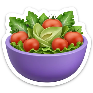 Modern premium 3D emoji icon: salad bowl (🥗), smooth rounded shapes, matte + subtle gloss, top-left studio light, soft shadow. Purple bowl with lavender rim; ingredients in natural colors. Centered, transparent background, no text. sticker