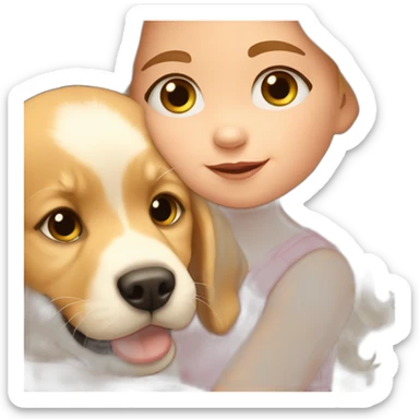 Cute baby girl holding a golden retriever puppy sticker