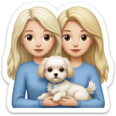 two women holding Maltese dog one is brunette the other is blonde long haired  sticker