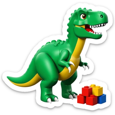 A cute green t-rex building with LEGO bricks sticker