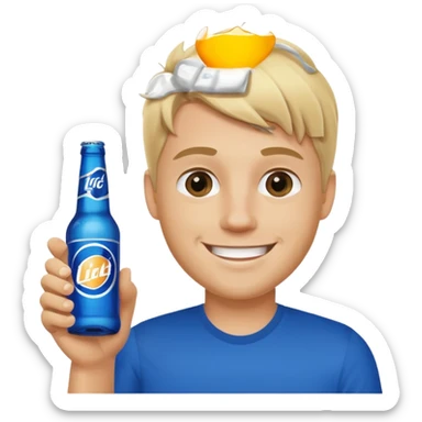 blonde guy holding bud light sticker