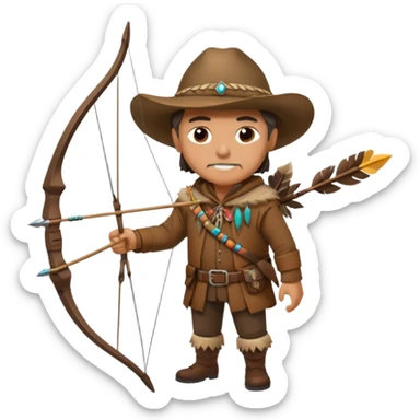 A classic middle-aged hunter, carrying a bow and arrow, dressed in brown clothes, and adorned with decorations made of feathers or bone teeth
 sticker