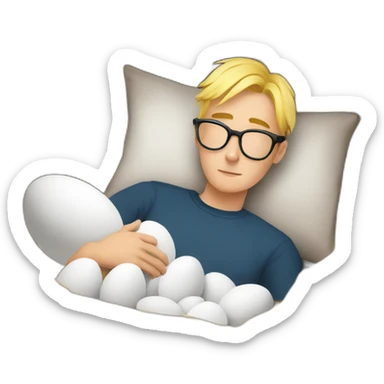 blonde guy with glasses sleeping in a bird nest with eggs sticker