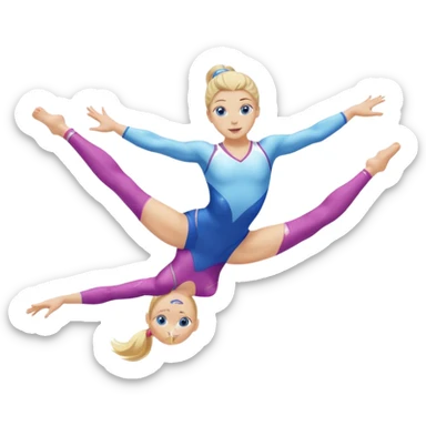 girl gymnast with blonde hair and blue eyes, performing a split leap sticker