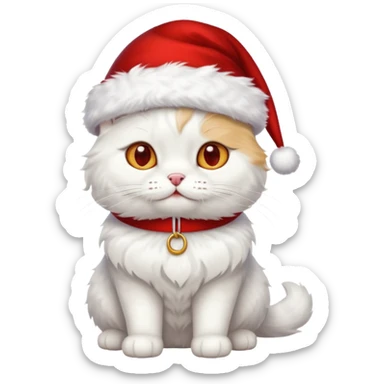 a full-body white cat with Christmas accessories  sticker