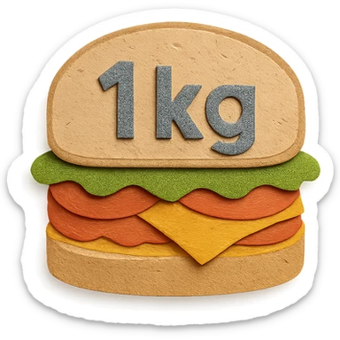 paper craft style big sandwich with '1kg' cutout letters sticker