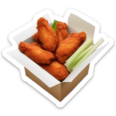 hot wings with celery carrots with ranch on the side in takeout box ￼￼ sticker