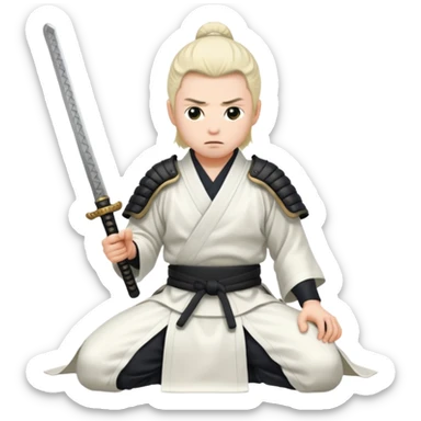kneeling samurai in white robes sticker