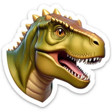 Cinematic Noble T-rex Portrait Emoji, Poised and commanding, with a massive, powerful head, a robust, muscular body, tiny, determined arms, and a fearsome yet noble gaze, Simplified yet sharply defined features, highly detailed, glowing with a cool, primal radiance, high shine, intelligent and formidable, stylized with an air of ancient predatory authority, focused and vigilant, soft glowing outline, capturing the essence of a watchful and confident T-rex that appears ready to roar out of the screen with effortless might! sticker