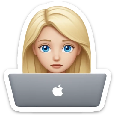 blonde girl blue eyes on mac lap top sticker