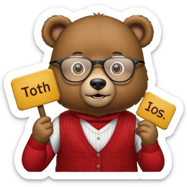 A bear wearing a sweater, vest and glasses, holding up a sign that says both of them sticker