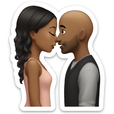 Couple kissing brown girl with black hair and brown bald man sticker