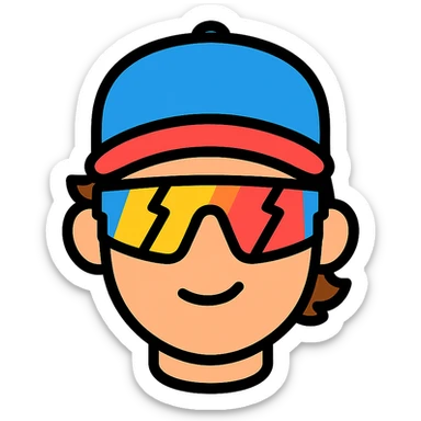 color outline icon of a baseball guy with brown hair, no beard, baseball cap, and Pit Viper sunglasses sticker