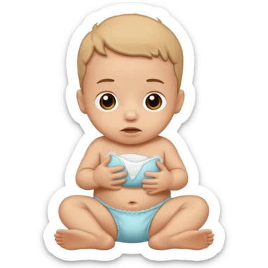 Newborn baby with a full of poop diaper sticker