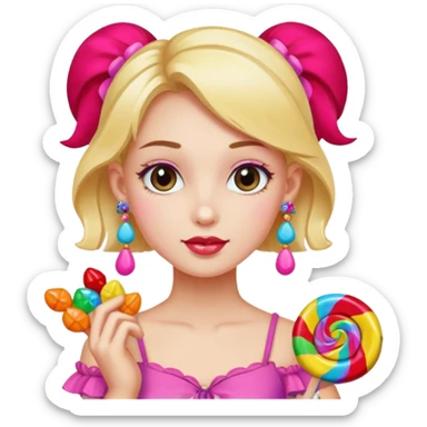 girl with a lot of accessories and earrings made out of candy sticker