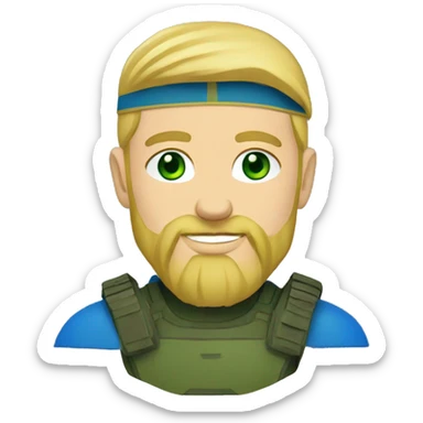ukrainian military blonde man with a beard with green eyes with blue viking paint on the face  sticker