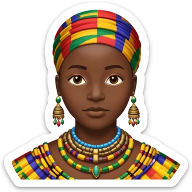 African person wearing traditional colorful Kente cloth and beaded jewelry sticker