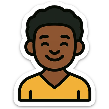 Make the Black person look younger while keeping the color outline icon style with no background. sticker