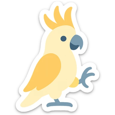 cockatoo with raised foot, playful stance, color icon style sticker