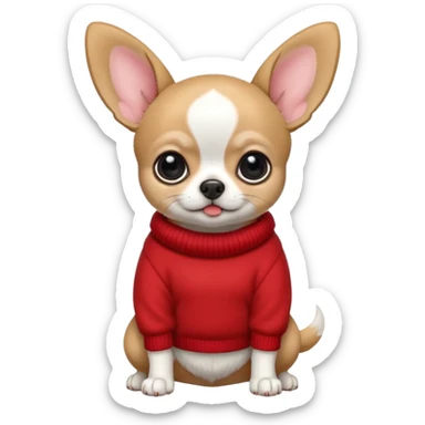 Full White and black Chihuahua - tiny, chubby and big ears. Full body with sweather sticker