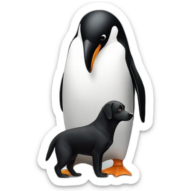 Penguin playing with black dog sticker